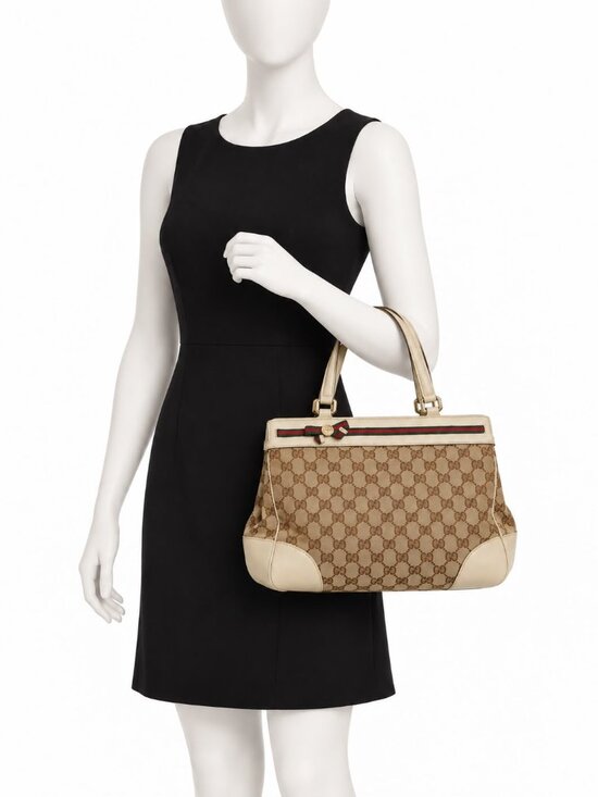Gucci Handbags - Gucci GG Monogram Canvas Web Stripe Bow Tote Shoulder Bag